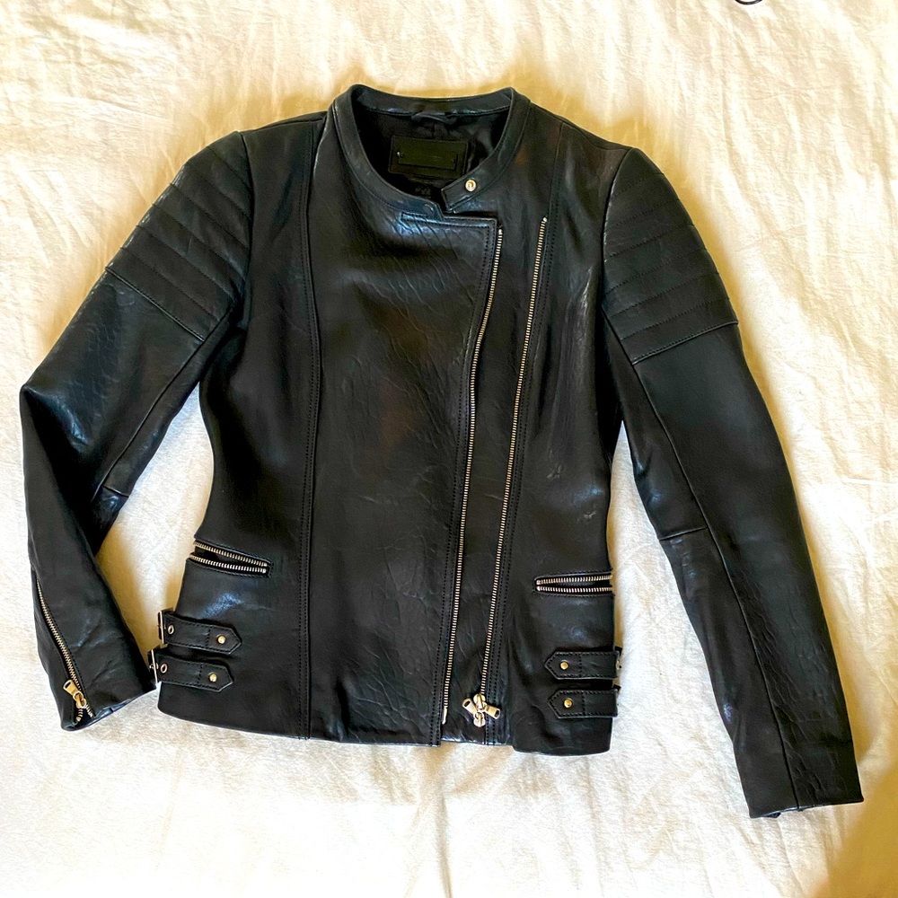 Danier Black Leather Jacket Size XS